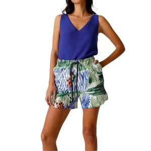NEW SKFK Tabi Shorts Landscape Blue Print Elastic Waist Pockets EU 38 | US 6